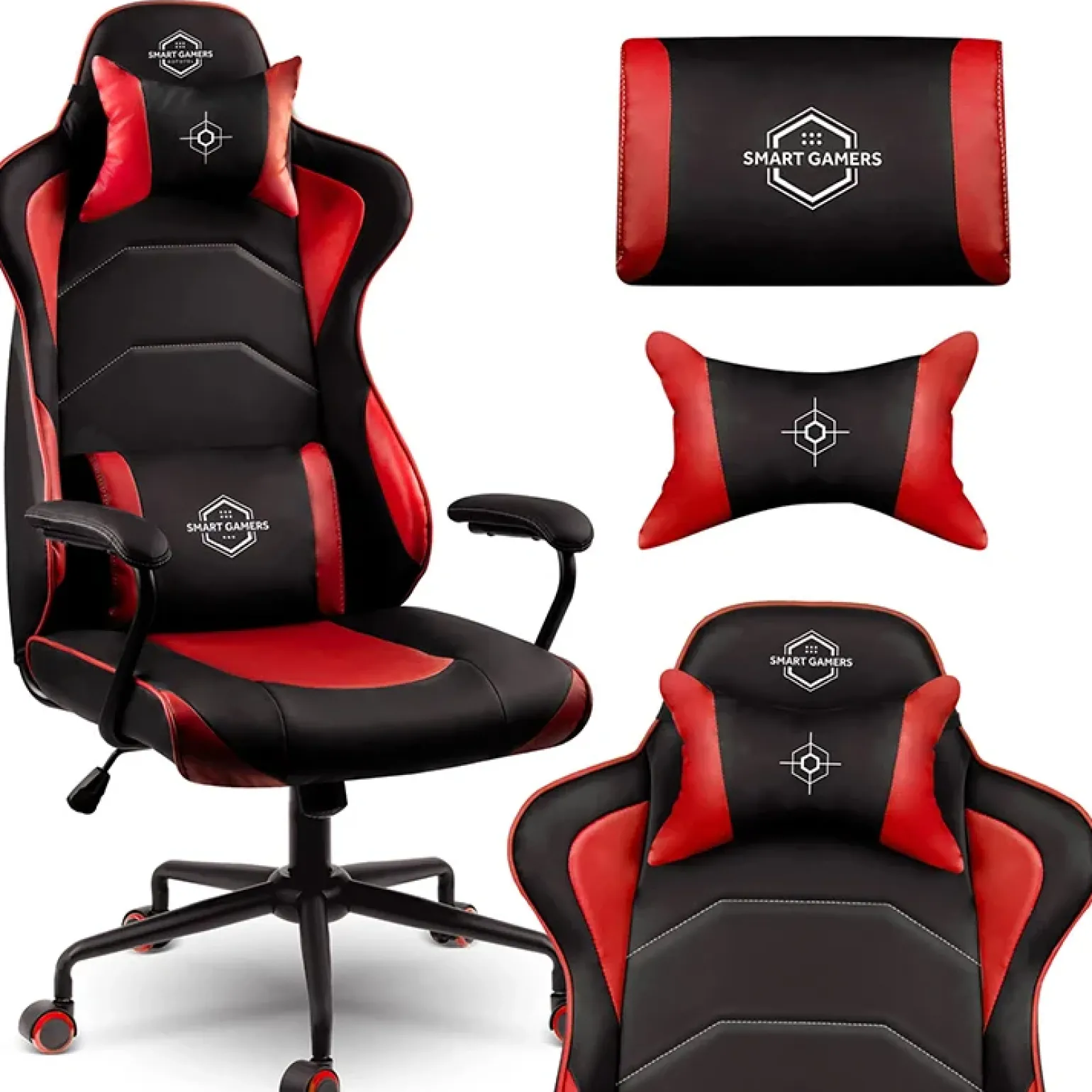 Sedia gaming regolabile con ruote in ecopelle nera rosso Game