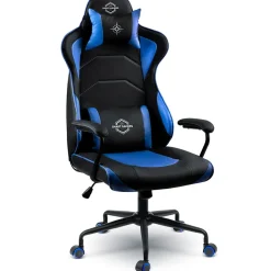Sedia gaming regolabile con ruote in ecopelle nera blu Game