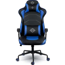 Sedia gaming regolabile con ruote in ecopelle nera blu Game