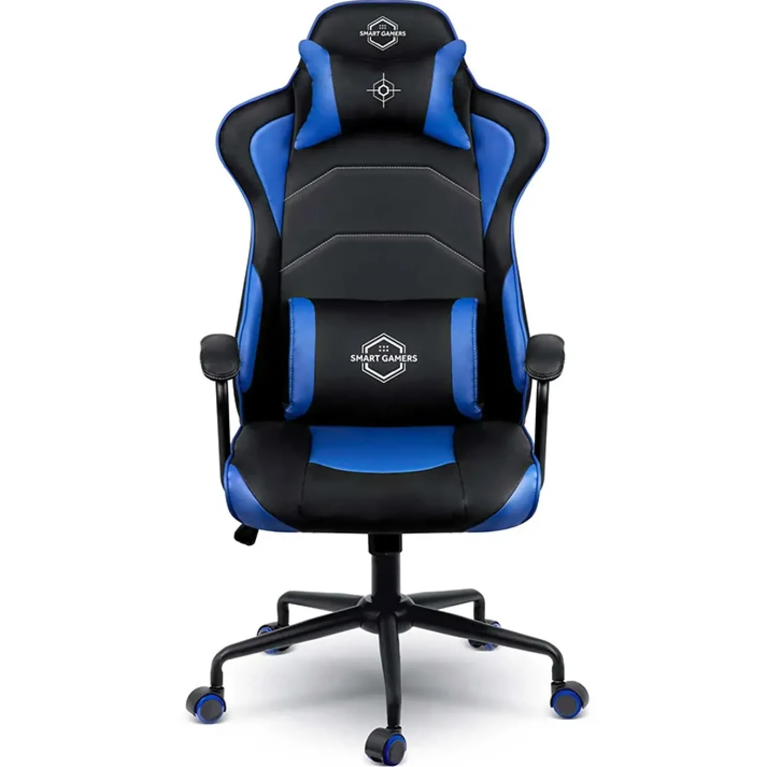 Sedia gaming regolabile con ruote in ecopelle nera blu Game
