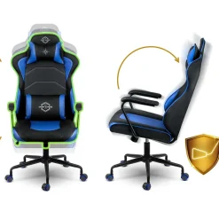 Sedia gaming regolabile con ruote in ecopelle nera blu Game