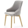 Sedia imbottita in tessuto grigio chiaro rovere miele Belen