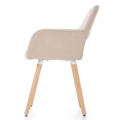 Sedia imbottita in tessuto beige con gambe in legno rovere Irina