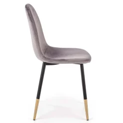 Sedia sala da pranzo imbottita in velluto acciaio grigio nero oro Nubia