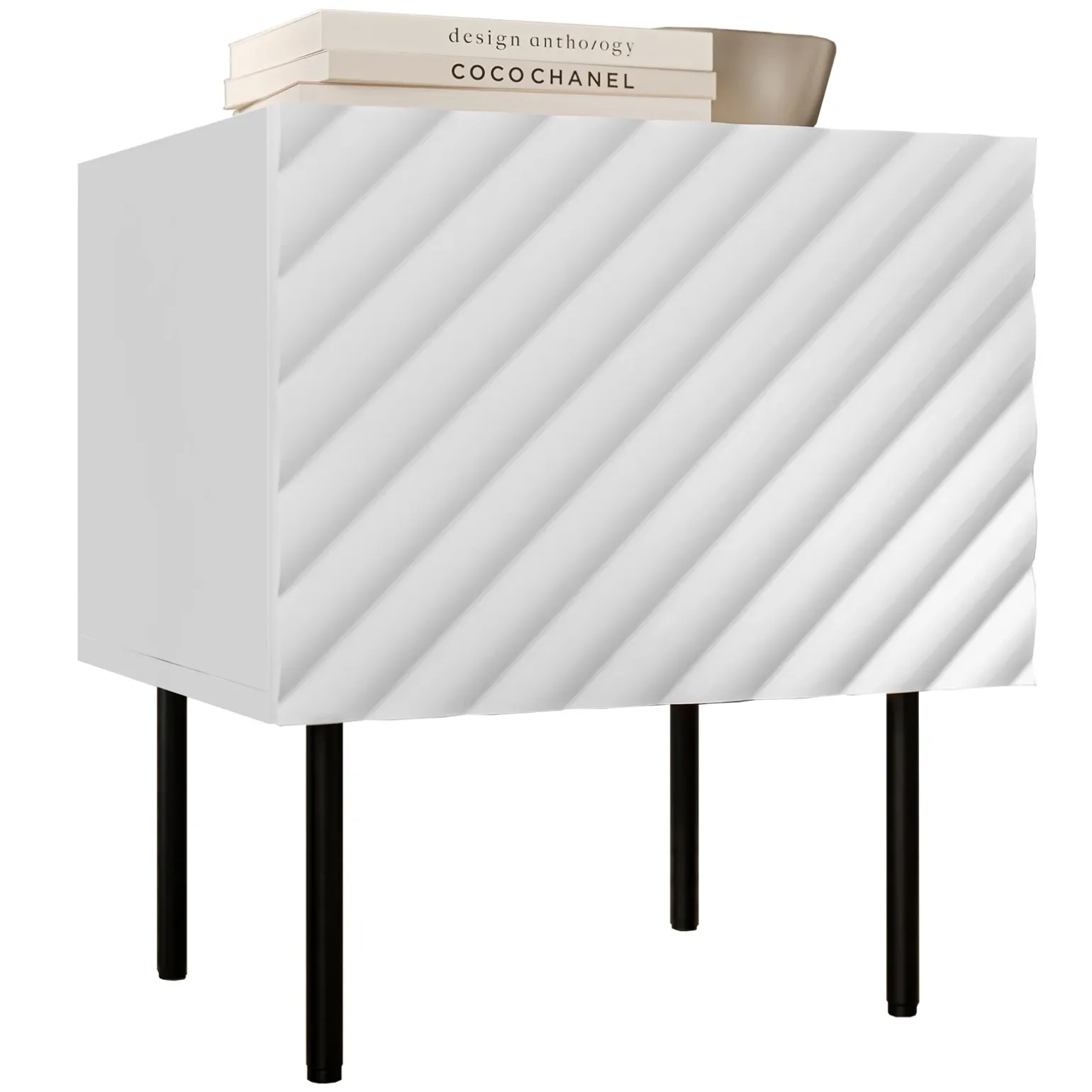 Set 2 comodini 47x52h cm 1 anta con frontali decorati bianco Daniele