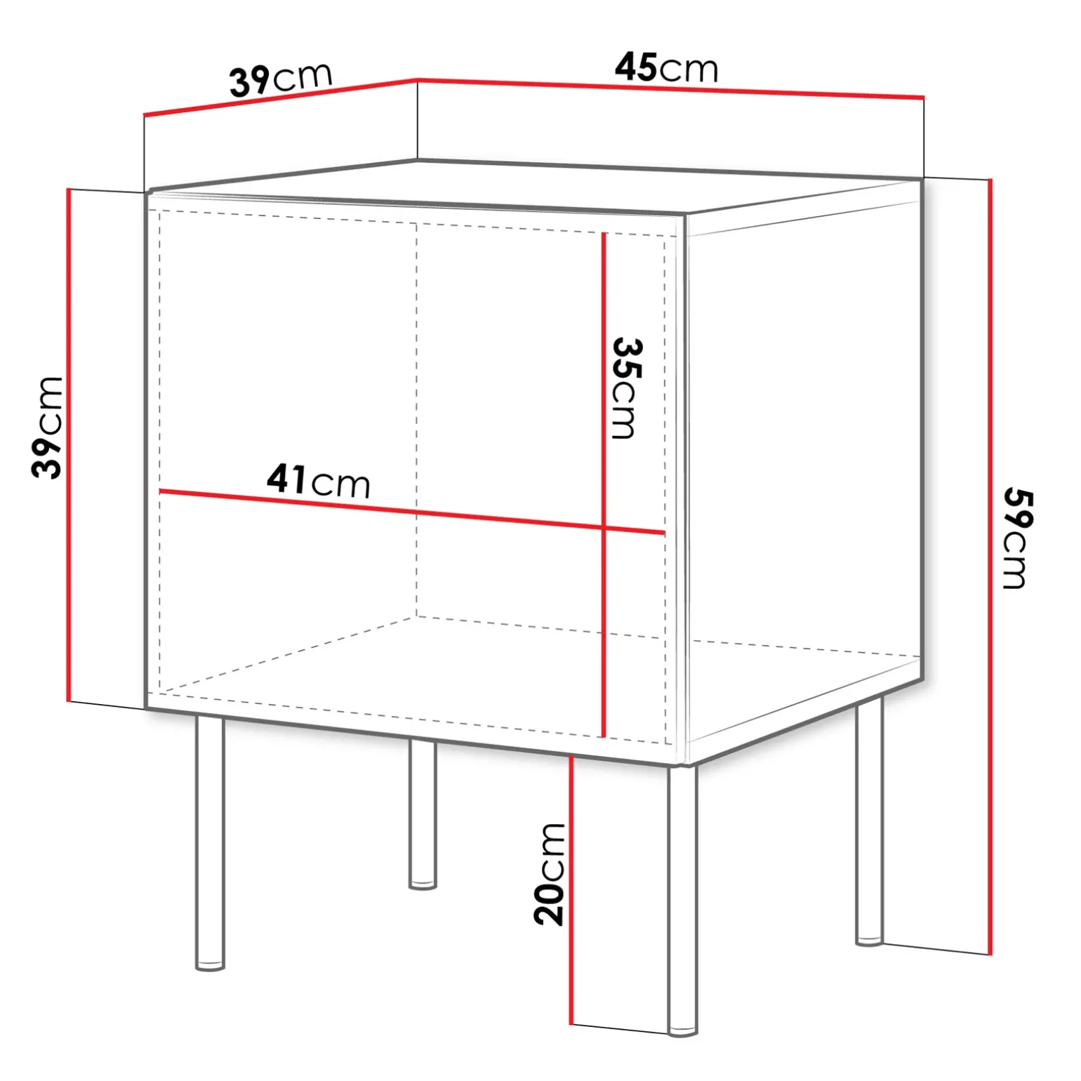 Set 2 comodini 45x59h cm 1 anta nero opaco Stark