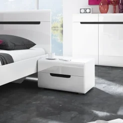 Set 2 comodini 52x35h cm 2 cassetti bianco lucido per camera Dubai Gihome®