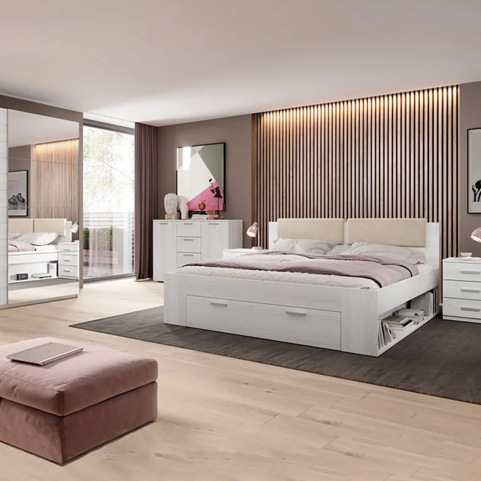 Set 2 comodini 46x56h cm 3 cassetti pino bianco Cortina Gihome®