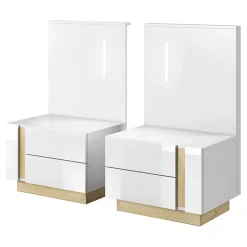 Set 2 comodini 60x102h cm design bianco lucido rovere Noa