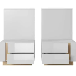 Set 2 comodini 60x102h cm design bianco lucido rovere Noa