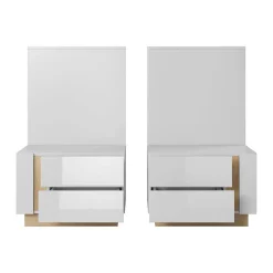 Set 2 comodini 60x102h cm design bianco lucido rovere Noa