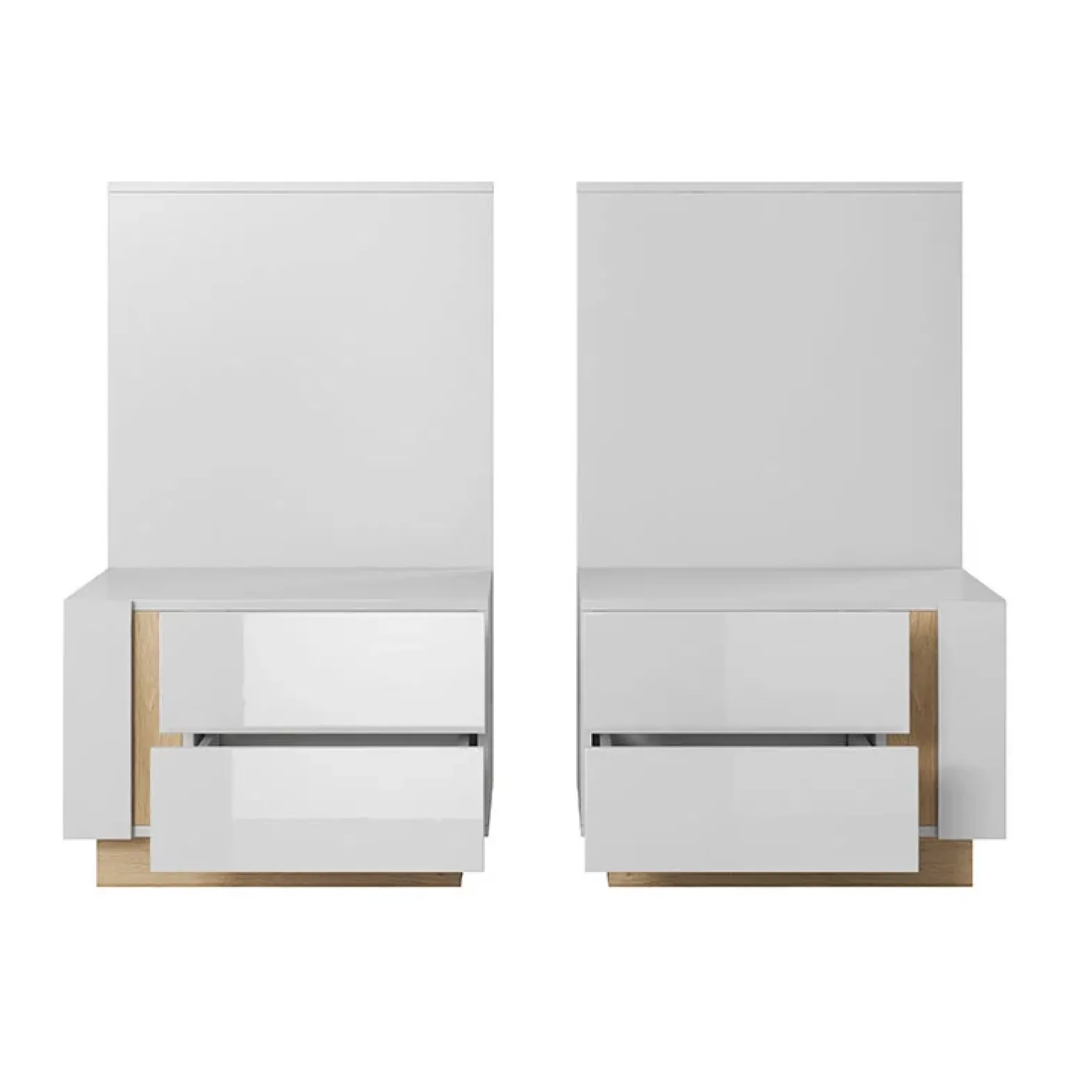 Set 2 comodini 60x102h cm design bianco lucido rovere Noa