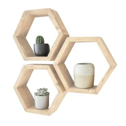 Set 3 mensole soggiorno design moderno pino chiaro Furnari