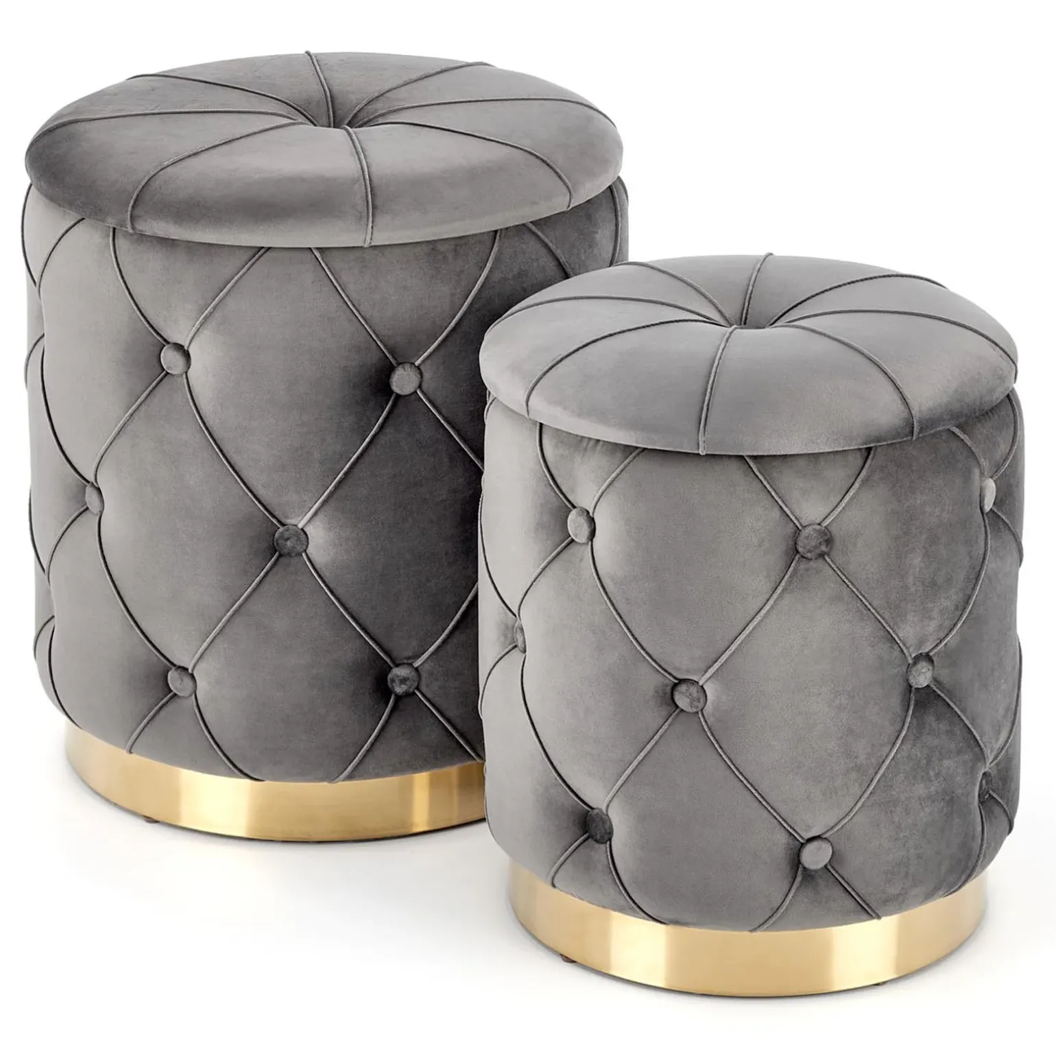 Set 2 pouf con contenitore in velluto grigio Emil