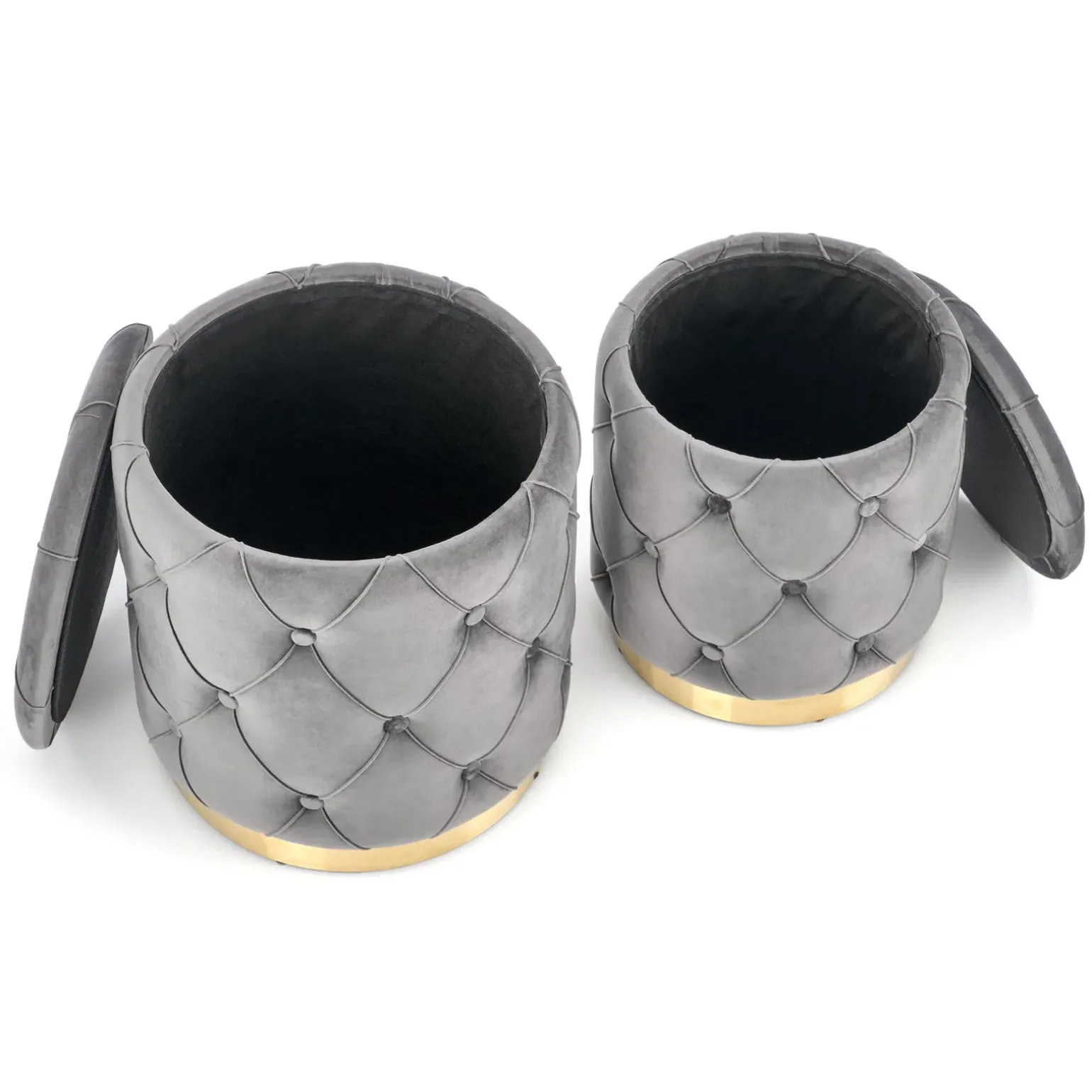 Set 2 pouf con contenitore in velluto grigio Emil