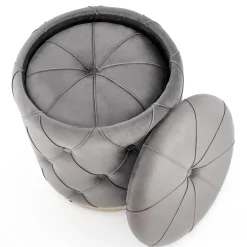 Set 2 pouf con contenitore in velluto grigio Emil
