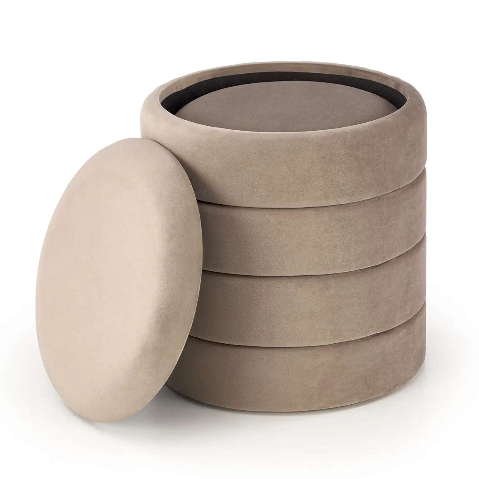 Set 2 pouf contenitori in velluto beige Xavier
