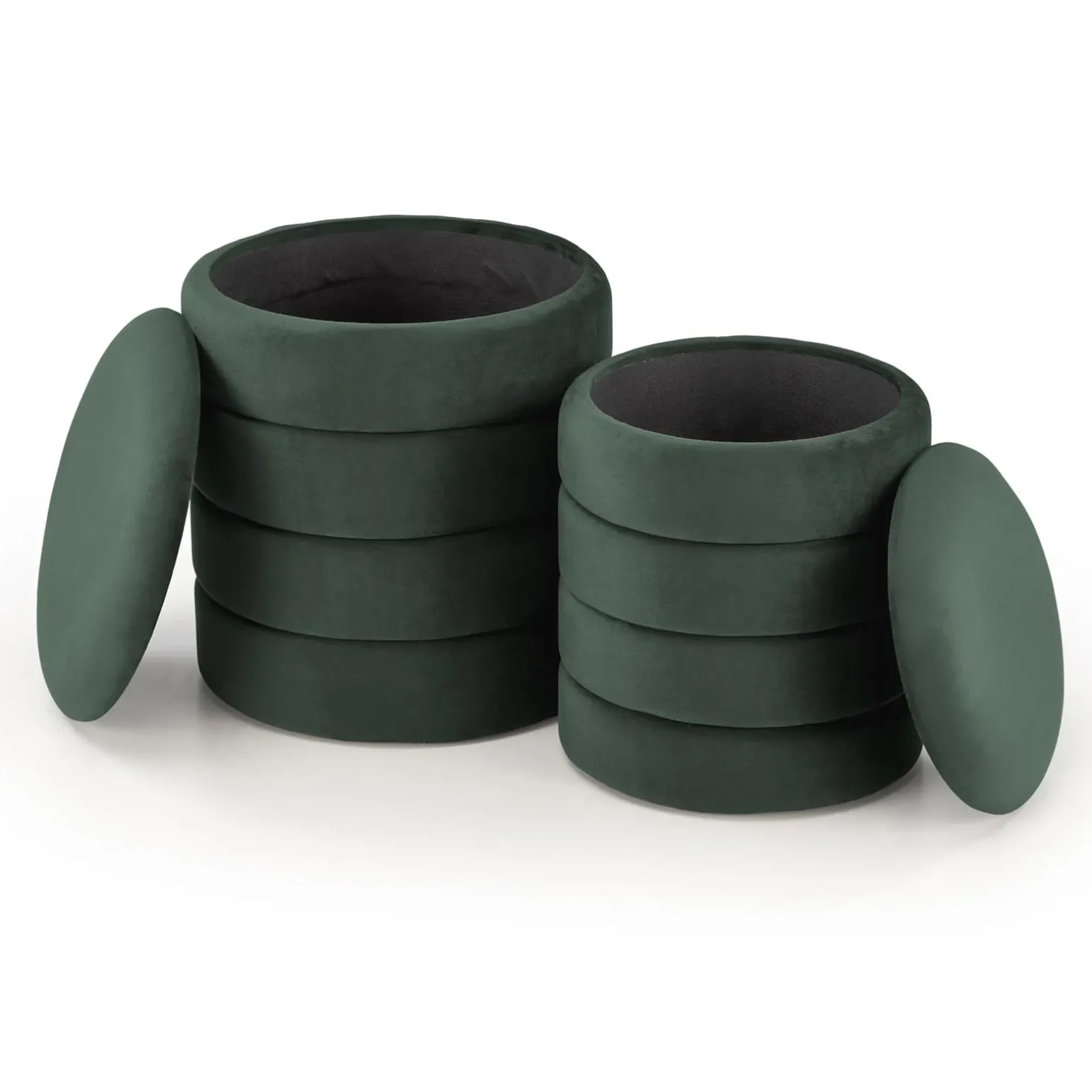 Set 2 pouf contenitori in velluto verde scuro Xavier