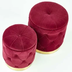 Set 2 pouf moderno contenitore in velluto bordeaux Emil