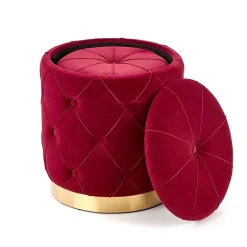 Set 2 pouf moderno contenitore in velluto bordeaux Emil