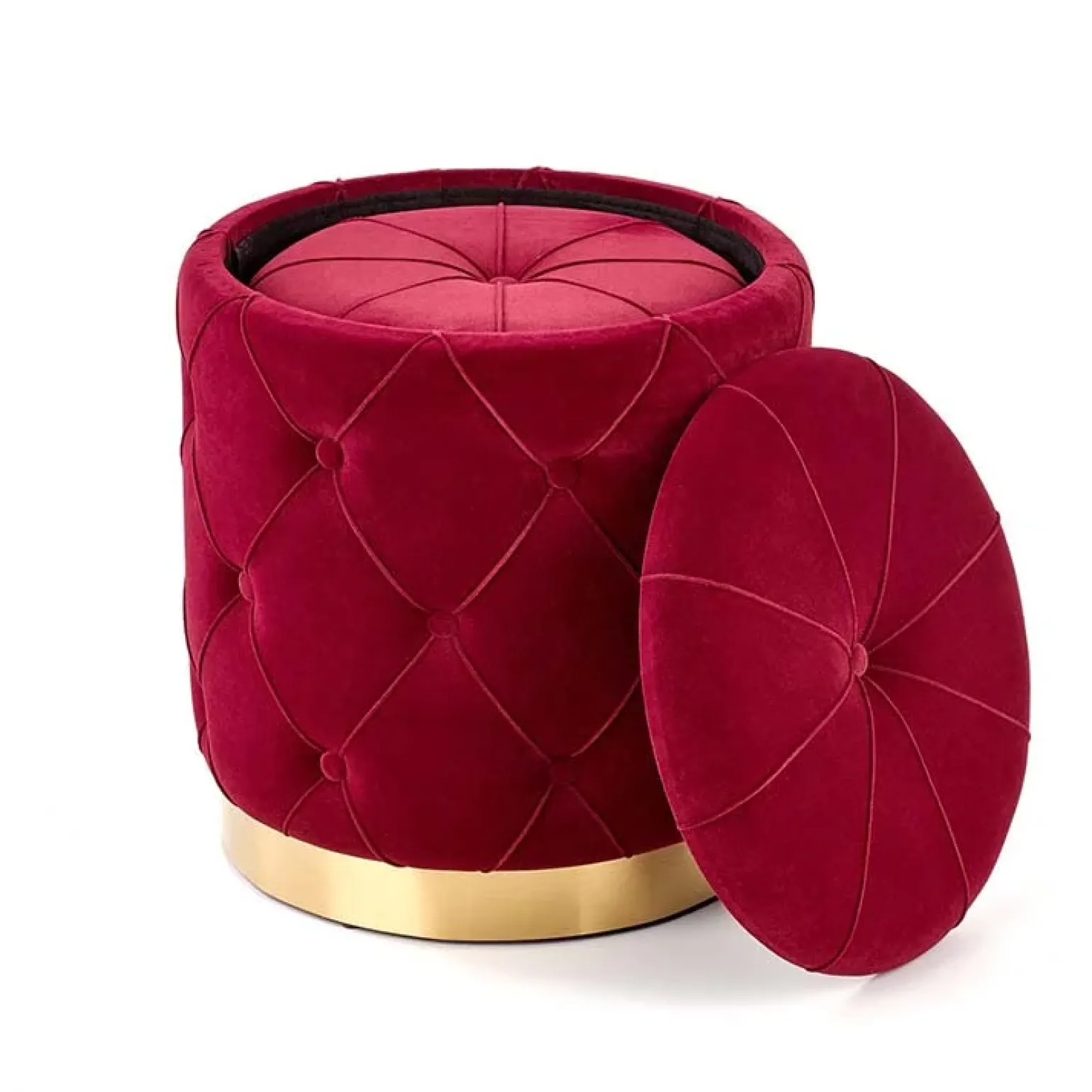 Set 2 pouf moderno contenitore in velluto bordeaux Emil