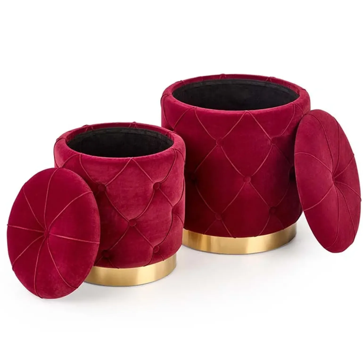 Set 2 pouf moderno contenitore in velluto bordeaux Emil