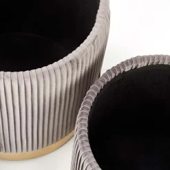 Set 2 pouf rotondi contenitore in velluto acciaio cromato oro Cubal