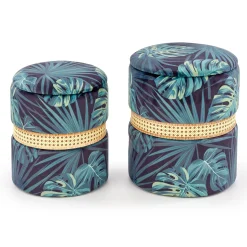 Set 2 pouf rotondi contenitore in tessuto moderni multicolore Thalia