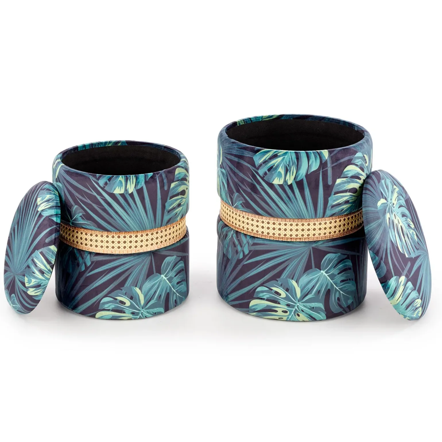 Set 2 pouf rotondi contenitore in tessuto moderni multicolore Thalia