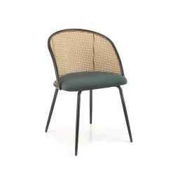 Set 4 sedie da pranzo in rattan e velluto verde scuro Triski