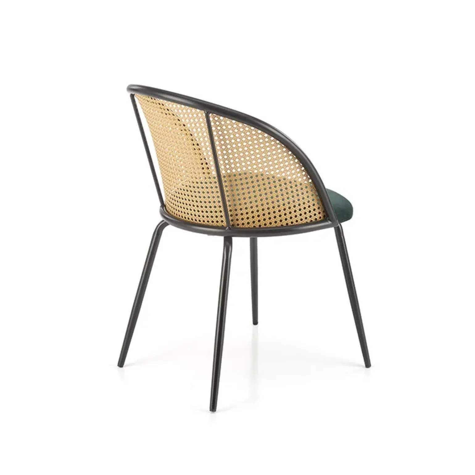 Set 4 sedie da pranzo in rattan e velluto verde scuro Triski