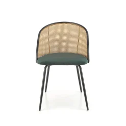 Set 4 sedie da pranzo in rattan e velluto verde scuro Triski