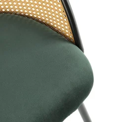 Set 4 sedie da pranzo in rattan e velluto verde scuro Triski