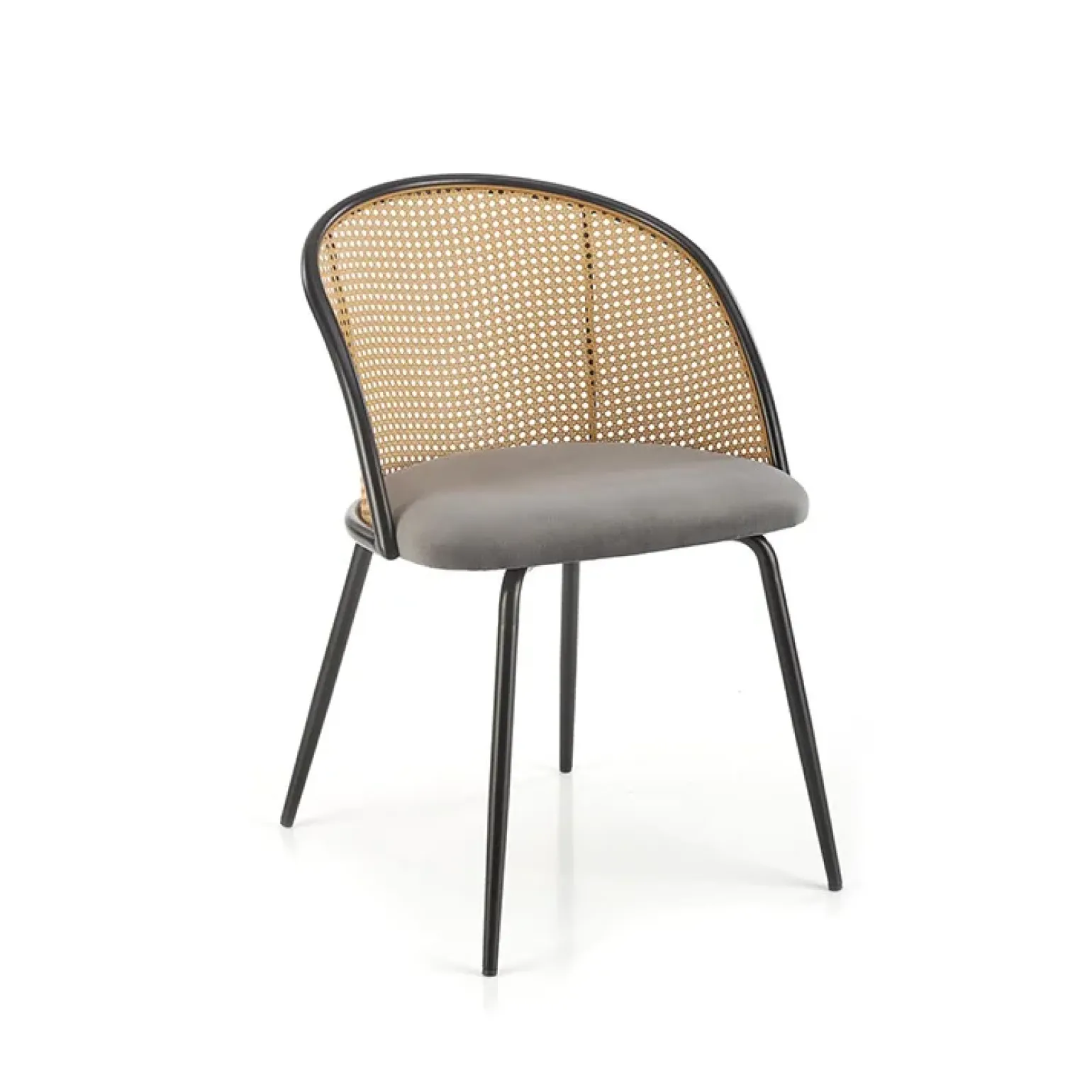 Set 4 sedie da pranzo in rattan e velluto grigio Triski