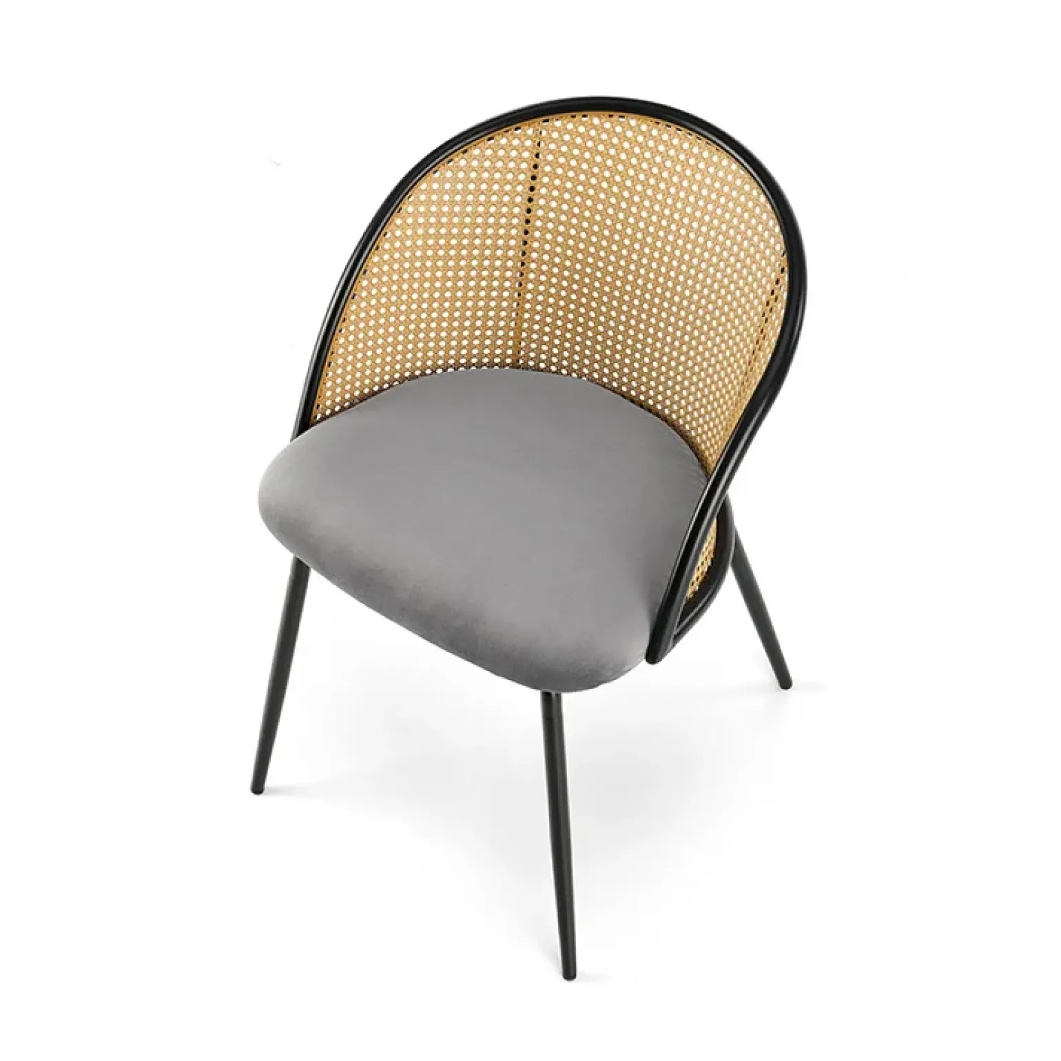 Set 4 sedie da pranzo in rattan e velluto grigio Triski