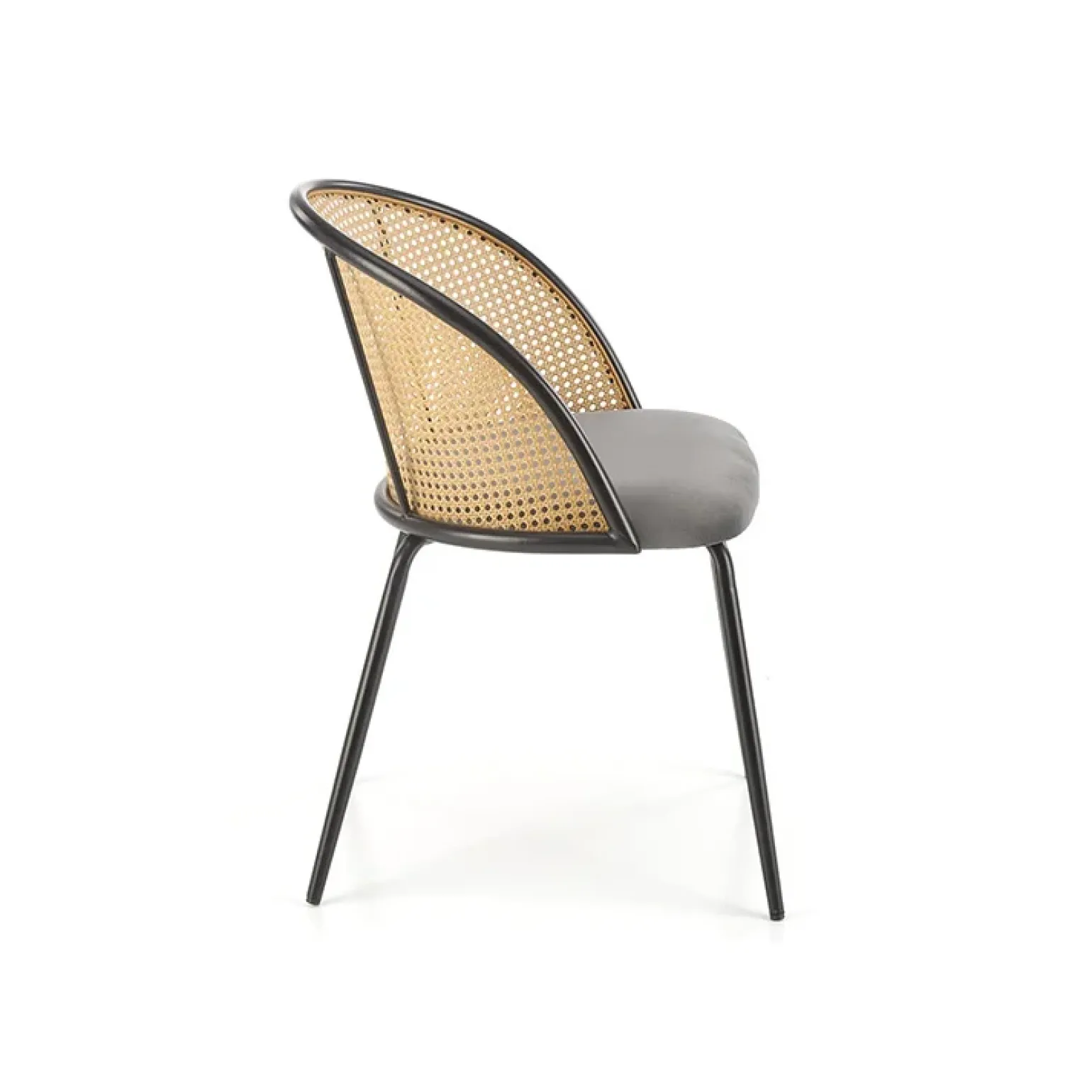 Set 4 sedie da pranzo in rattan e velluto grigio Triski