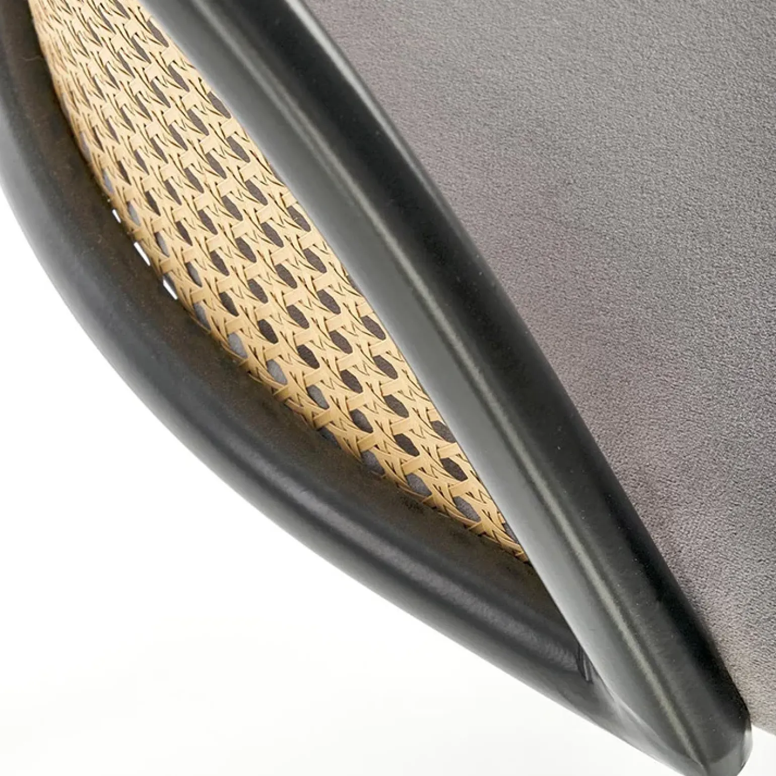 Set 4 sedie da pranzo in rattan e velluto grigio Triski
