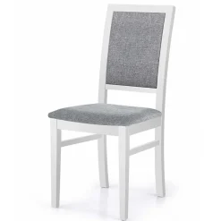 Set 2 sedie imbottite in tessuto grigio con gambe in legno di faggio bianco Olivia