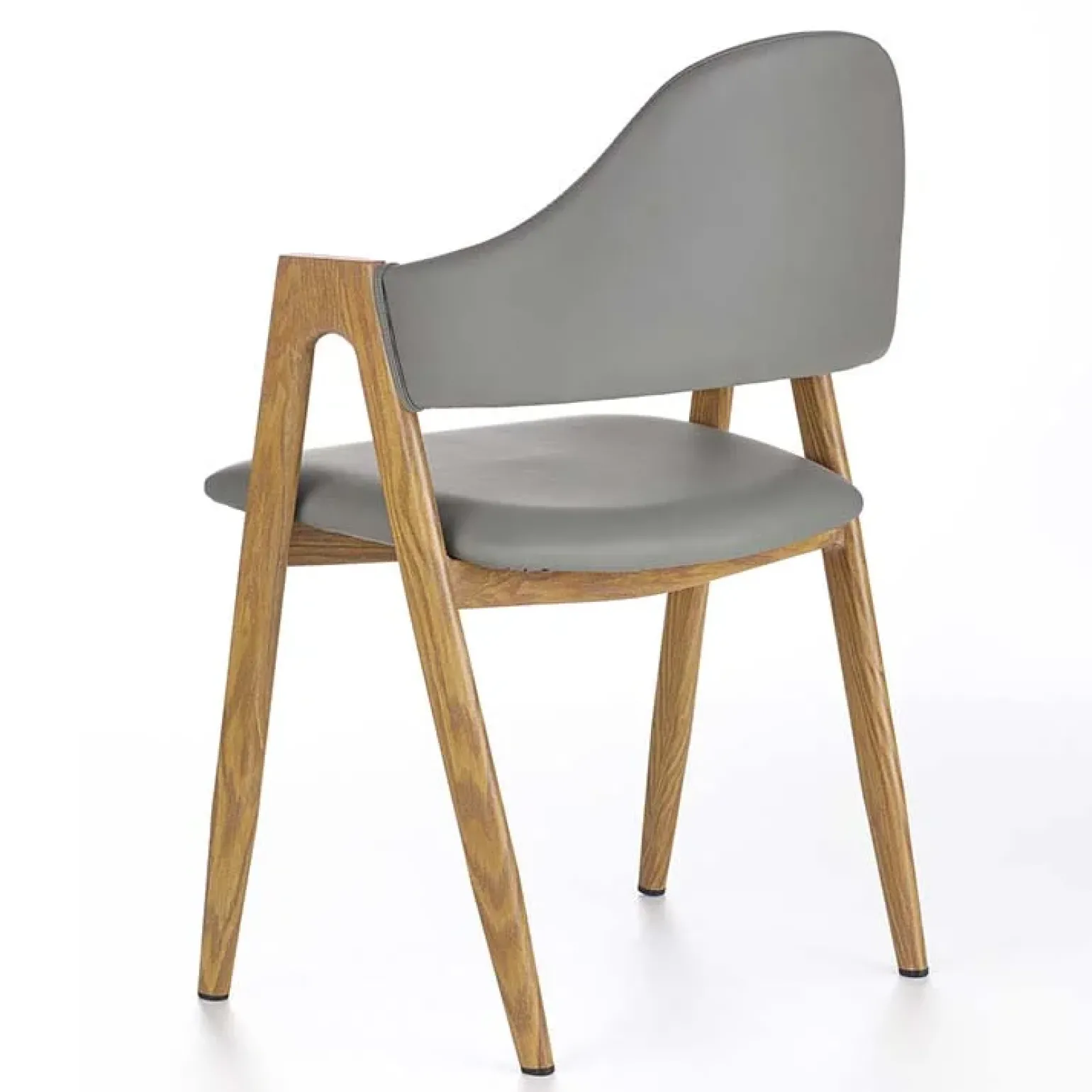Set 2 sedie moderne in ecopelle grigio con gambe in rovere Elvis