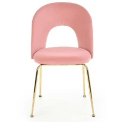 Set 4 sedie moderne in velluto rosa con gambe acciaio oro Jamila