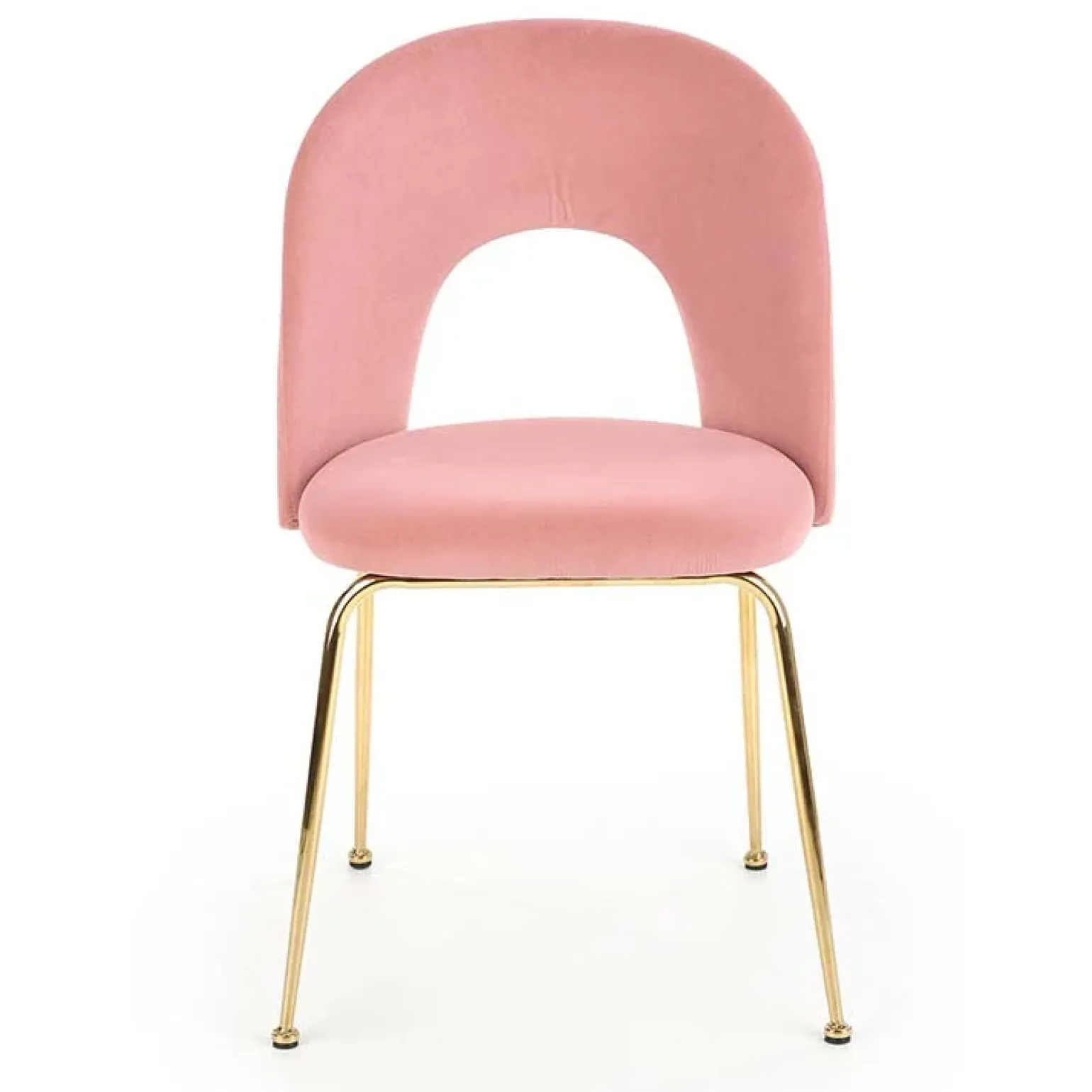Set 4 sedie moderne in velluto rosa con gambe acciaio oro Jamila