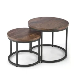Set 2 tavolini da salotto rotondi noce nero Pueblo