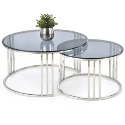Set 2 tavolini da salotto rotondi vetro fumé acciaio cromato Love