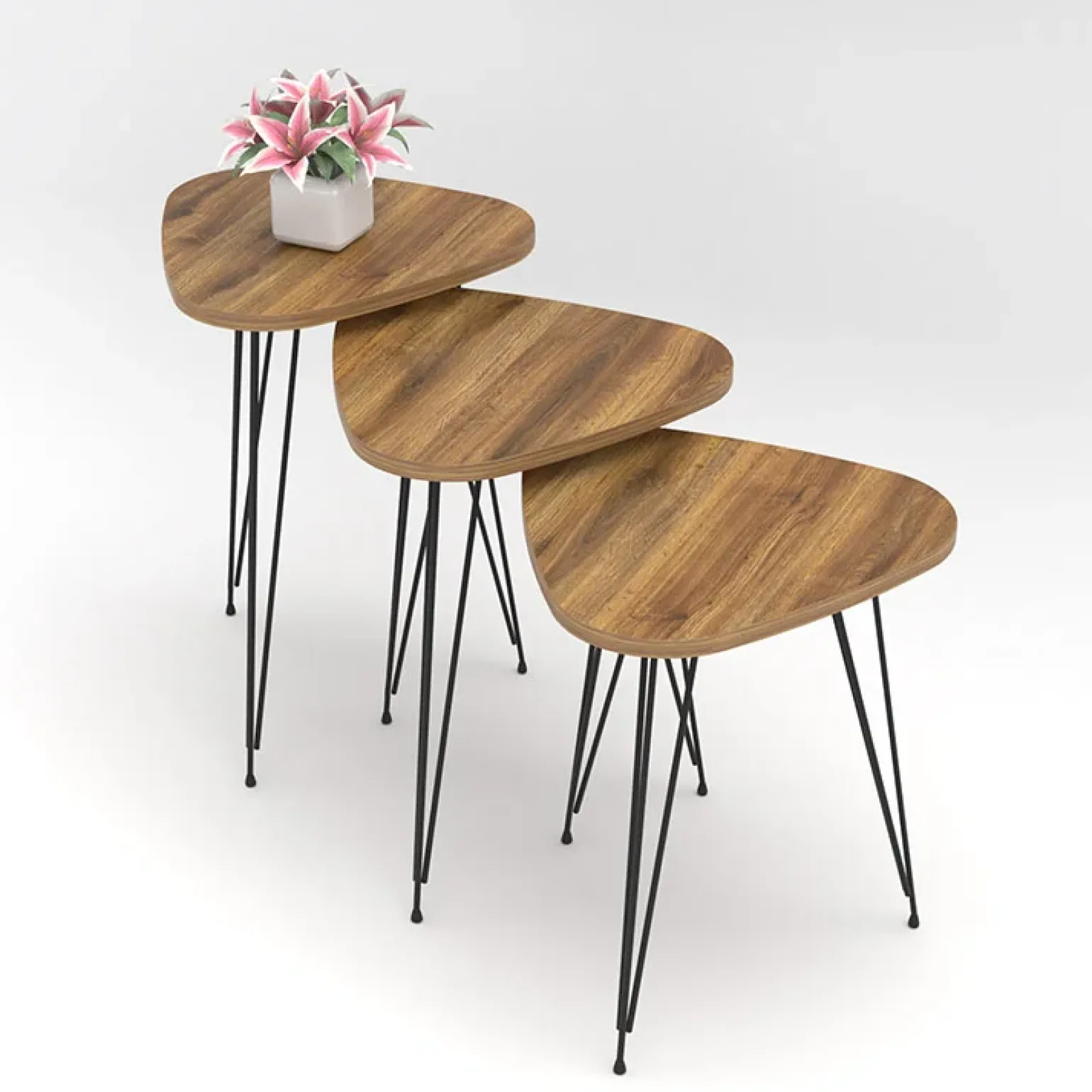 Set 3 tavolini da salotto industrial rovere metallo Agnes