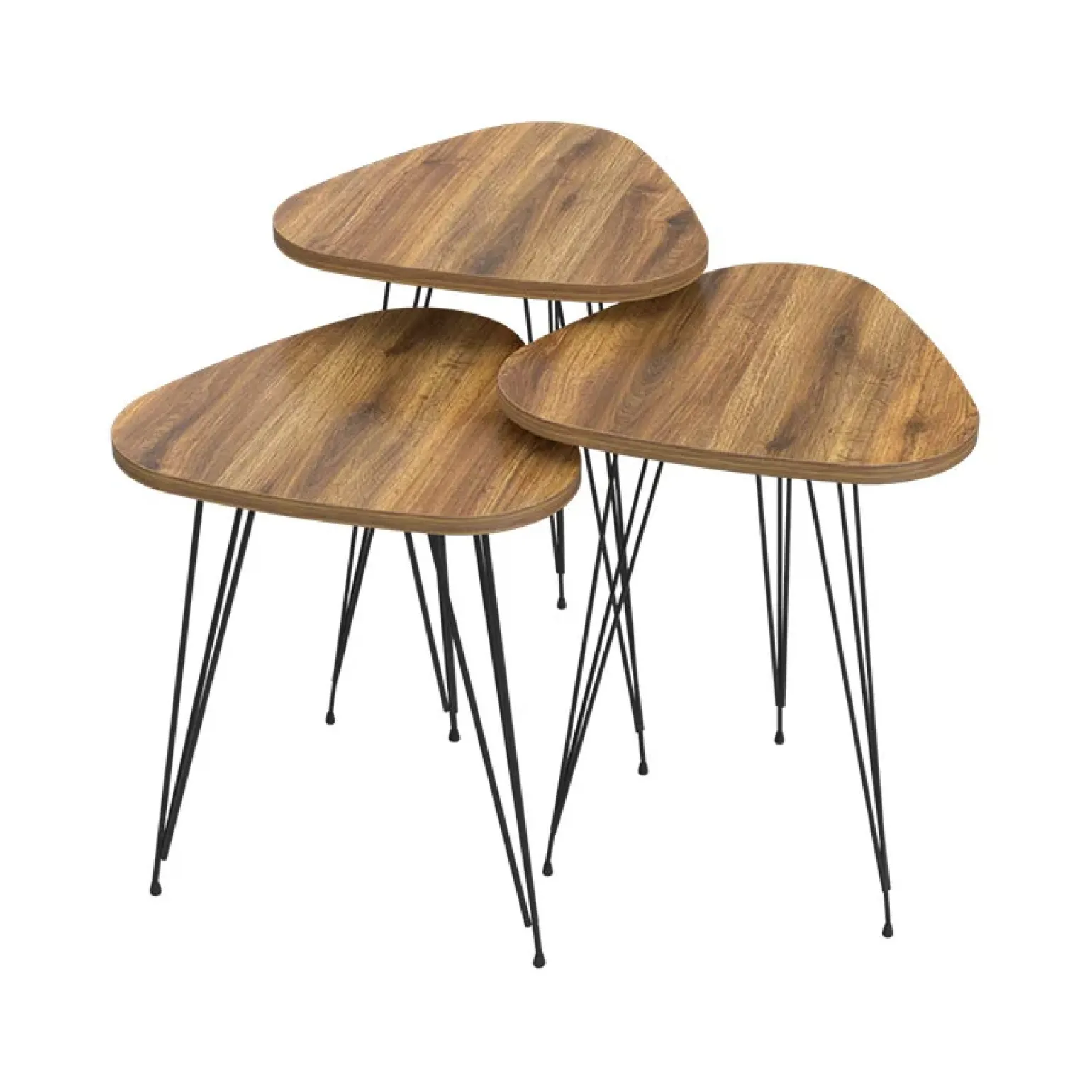 Set 3 tavolini da salotto industrial rovere metallo Agnes