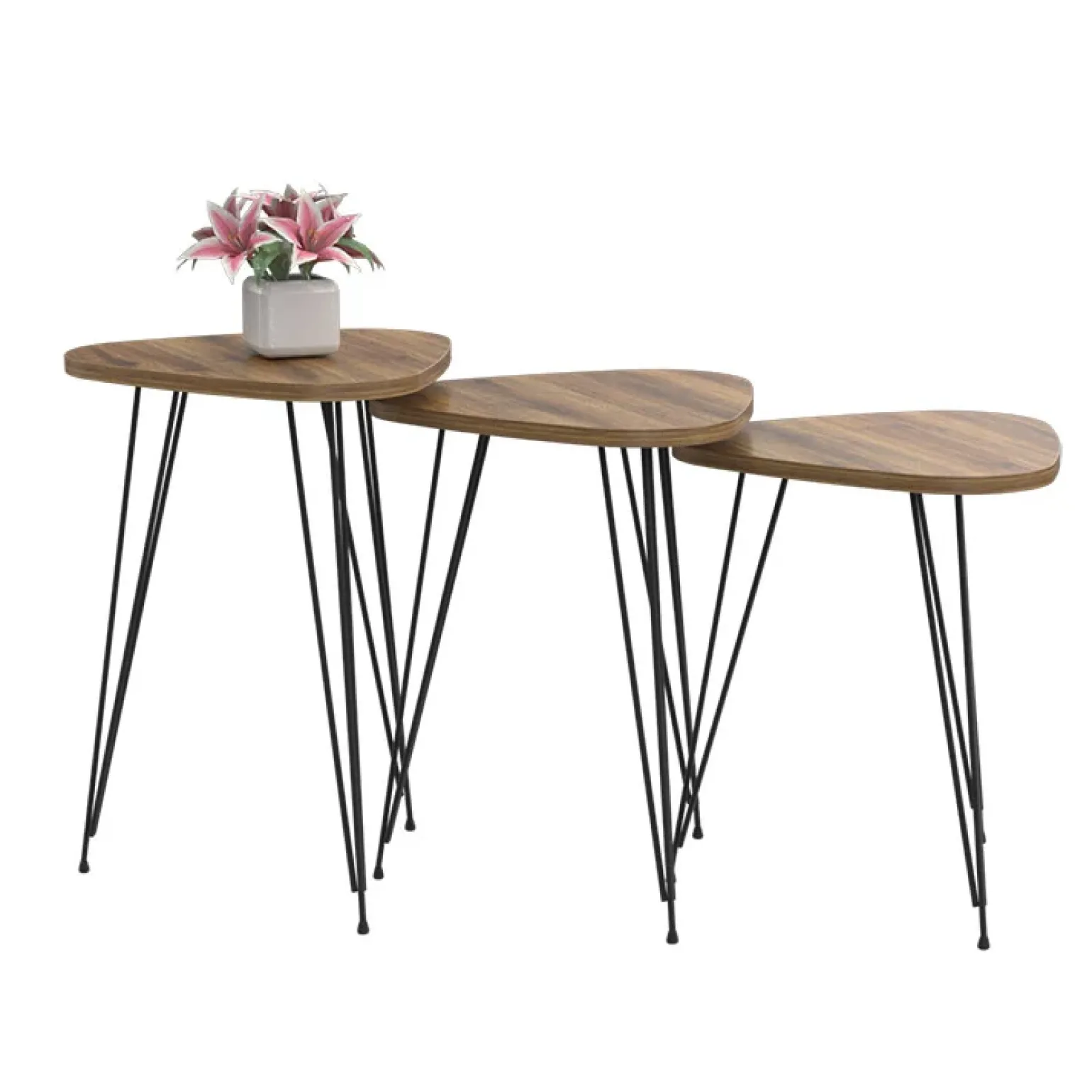 Set 3 tavolini da salotto industrial rovere metallo Agnes