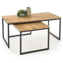 Set 2 tavolini da salotto stile industrial rovere miele acciaio nero Pai