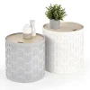 Set 2 tavolini da salotto rotondi bianchi opaco grigio Ennis