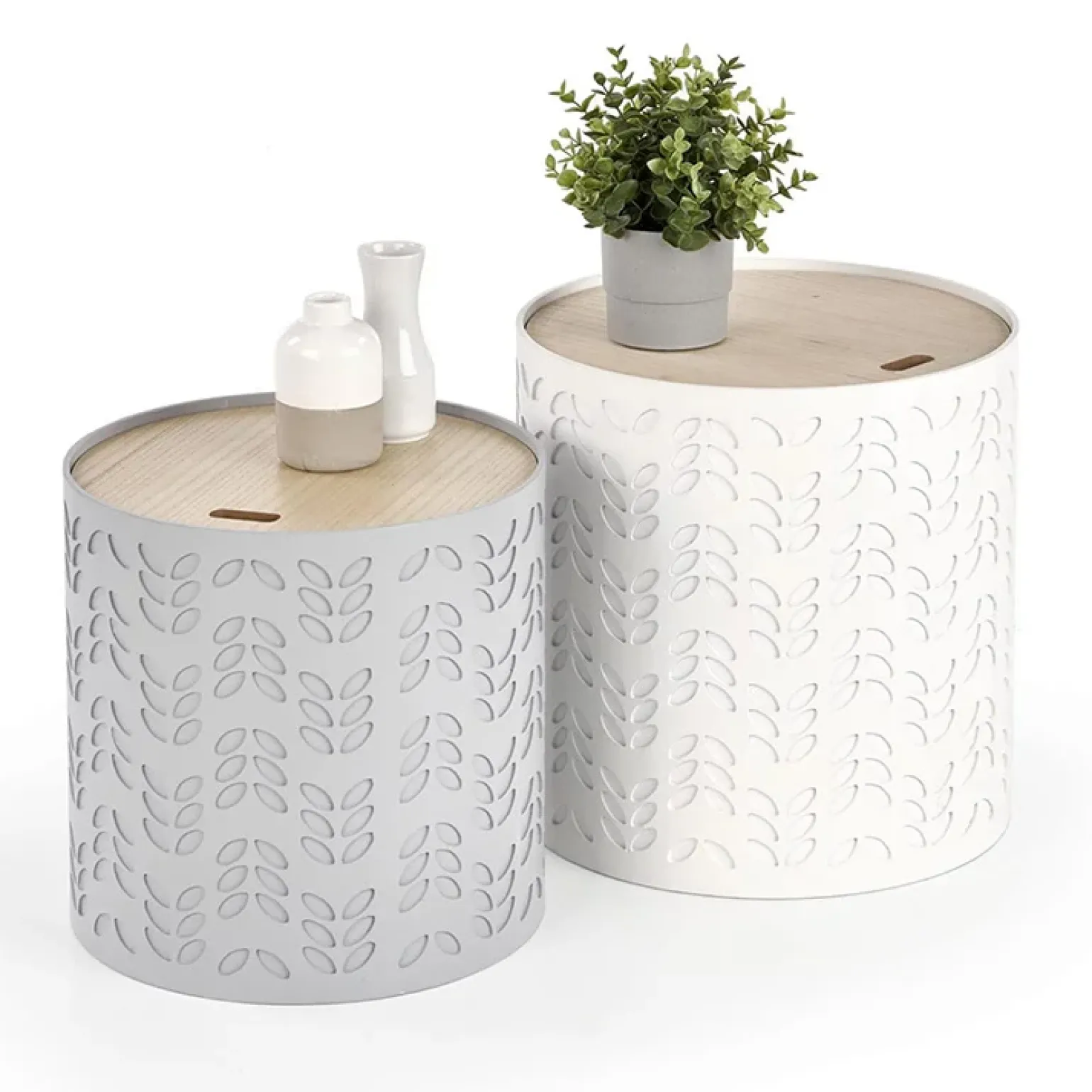 Set 2 tavolini da salotto rotondi bianchi opaco grigio Ennis