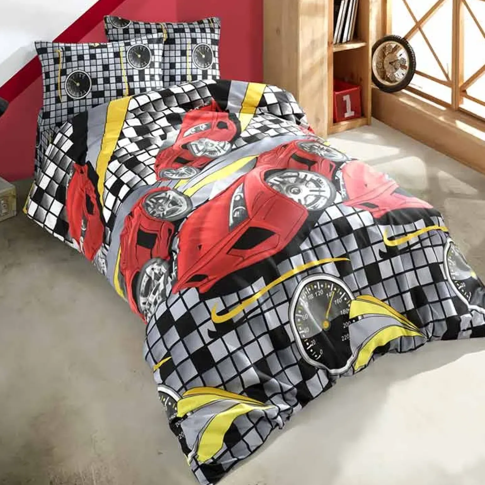 Set copripiumino bambino singolo e federa 140x200cm rosso a fantasia Cars